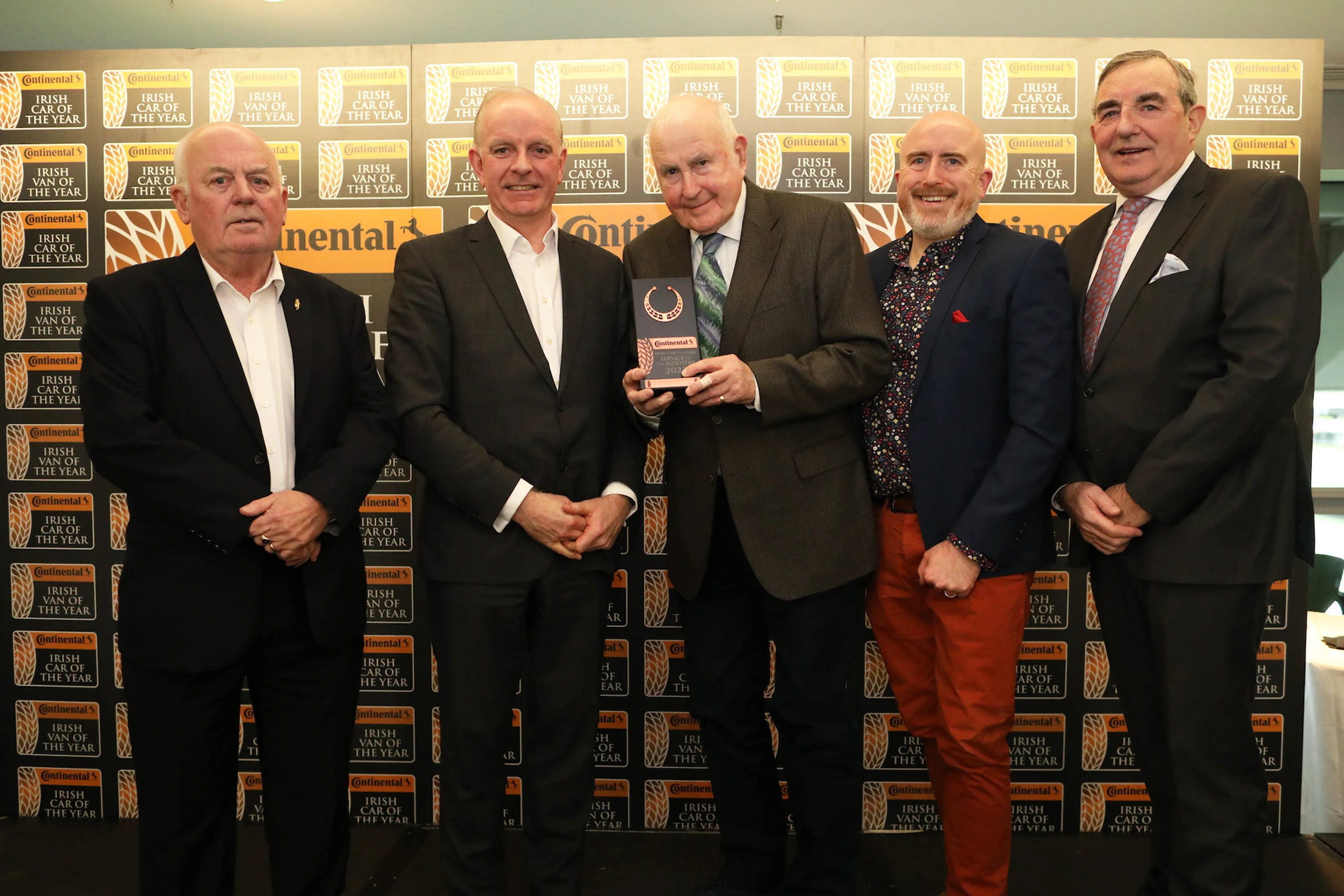 Mercedes-Benz Public Relations Officer, Don Hall, awarded ‘Service to the Industry’ at Irish Van of the Year. Group picture caption: Anthony Conlon, Irish Van of the Year Committee, Tom Dennigan, Continental Tyres Ireland, Don Hall, Hall Public Relations, Darragh Keany, Irish Car of the Year Committee, Tony Toner, Irish Van of the Year Committee.